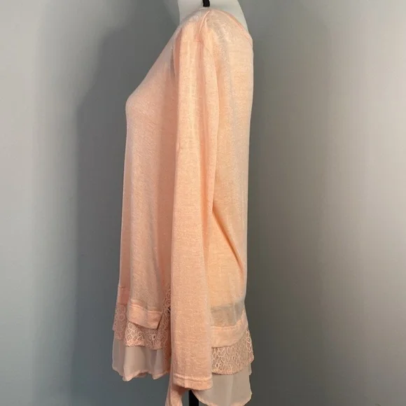 Kori Coral Peach Lace Layered Fall Long Sleeve Top - Picture 4 of 8
